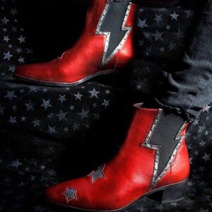 New Modern Vice Designer Lightning Bolt Star Boots Red Silver Genuine Leather